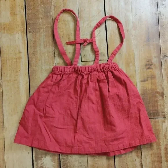 Zara skirt size 2 to 3 years red overalls skirt cotton adjustable spring boho - Picture 5 of 8